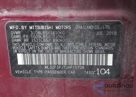 2018 Mitsubishi Mirage G4 Es from USA, damaged, VIN ML32F3FJ7JHF15708